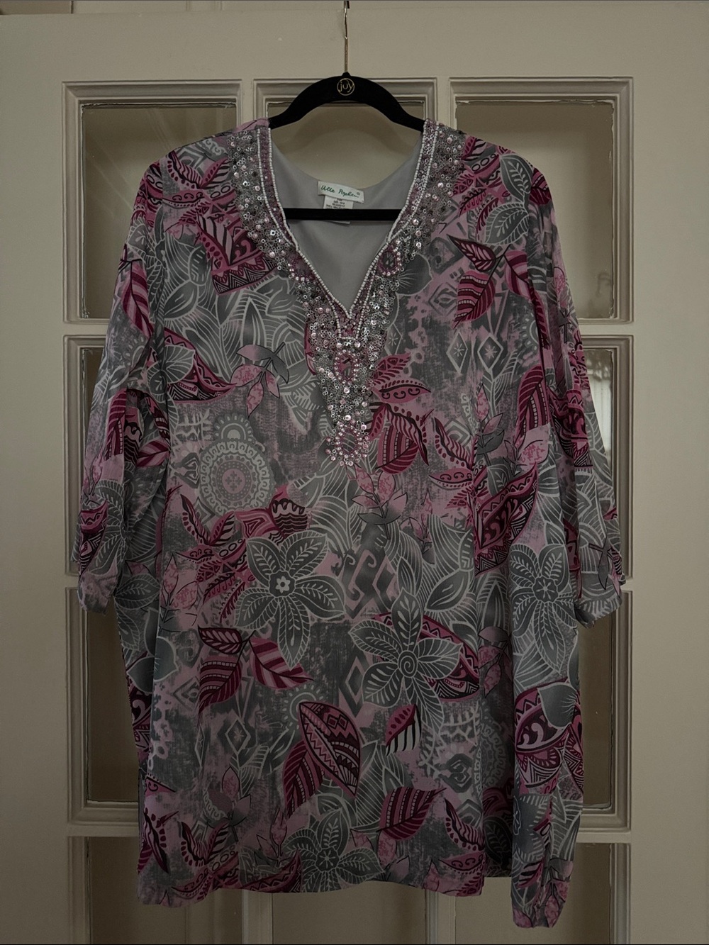ULLA POPKEN beaded V neck tunic top